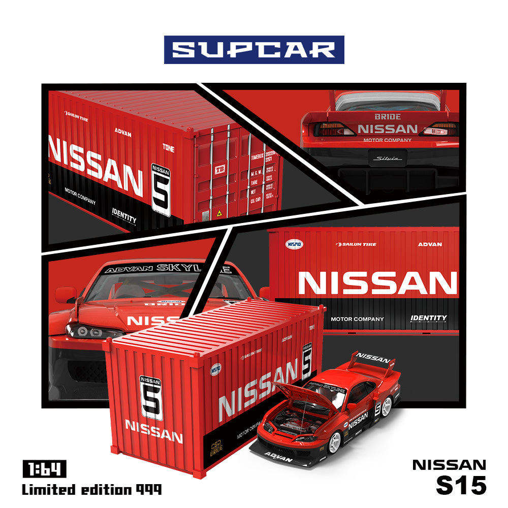 Supcar 1:64 Nissan Silvia S15 Black and Red #5 Openable Engine Hood with Metal Container