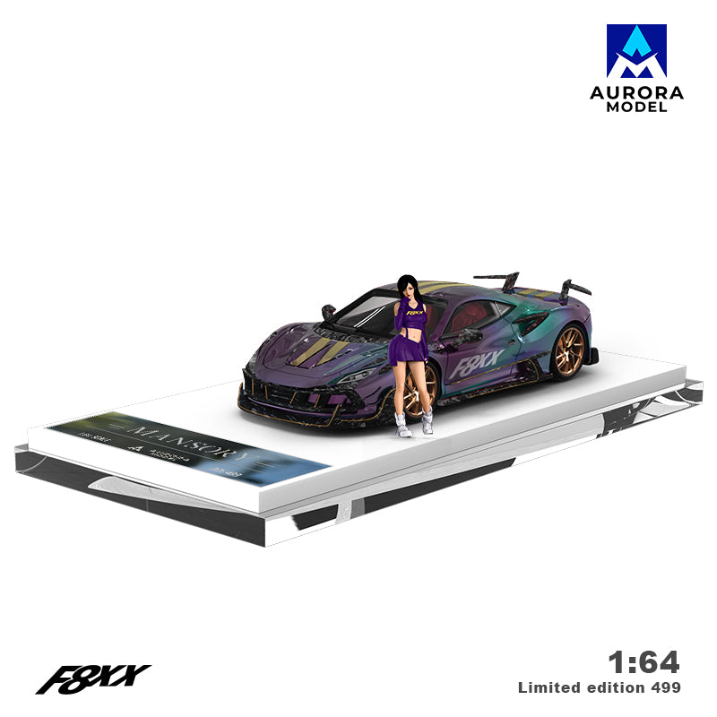 Aurora Model 1:64 Ferrari F8 F8XX Mansory Custom Metallic Chameleon Colours with Model Girl Figure
