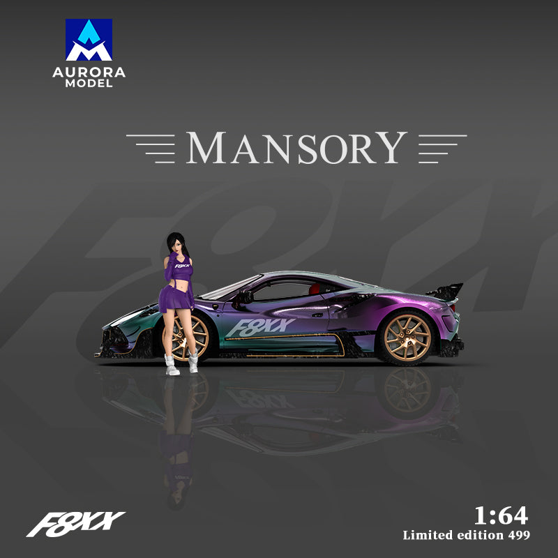 Aurora Model 1:64 Ferrari F8 F8XX Mansory Custom Metallic Chameleon Colours with Model Girl Figure
