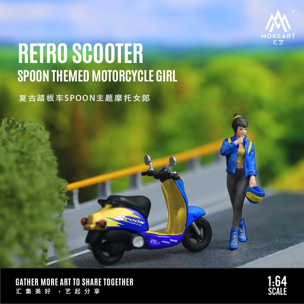 Time Micro 1/64 Volkswagen Kombi T1 Modified Wide Body Pick-Up Truck SPOON Edition + Retro Scooter + Model Girl Figure Full Set