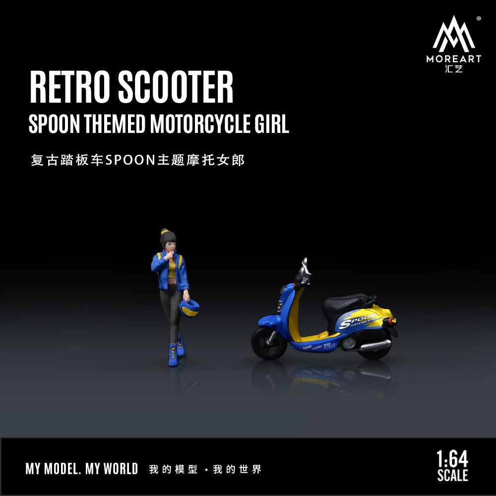 Time Micro 1/64 Volkswagen Kombi T1 Modified Wide Body Pick-Up Truck SPOON Edition + Retro Scooter + Model Girl Figure Full Set