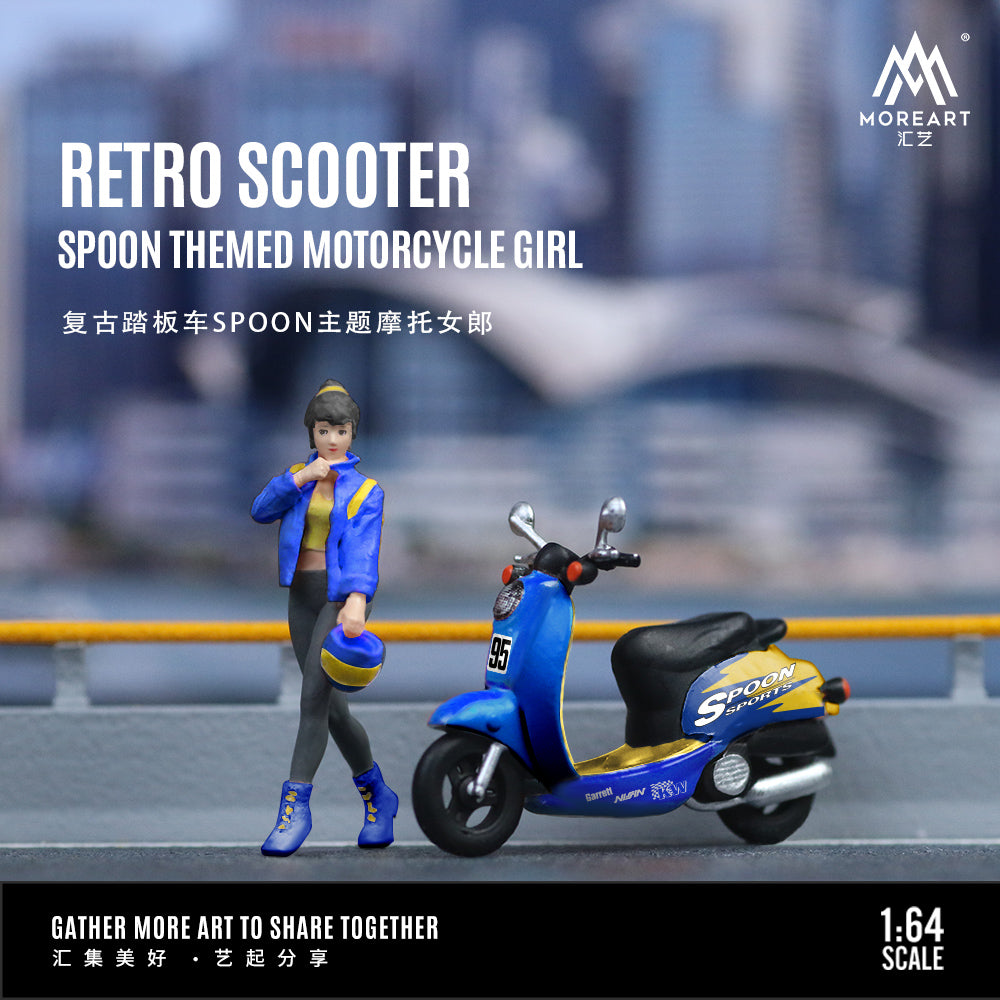 Time Micro 1/64 Volkswagen Kombi T1 Modified Wide Body Pick-Up Truck SPOON Edition + Retro Scooter + Model Girl Figure Full Set