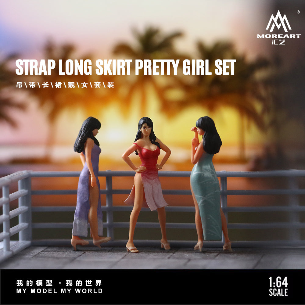 MoreArt 1:64 Strap Long Dress Pretty Girls Doll Set (3 Figures Set)