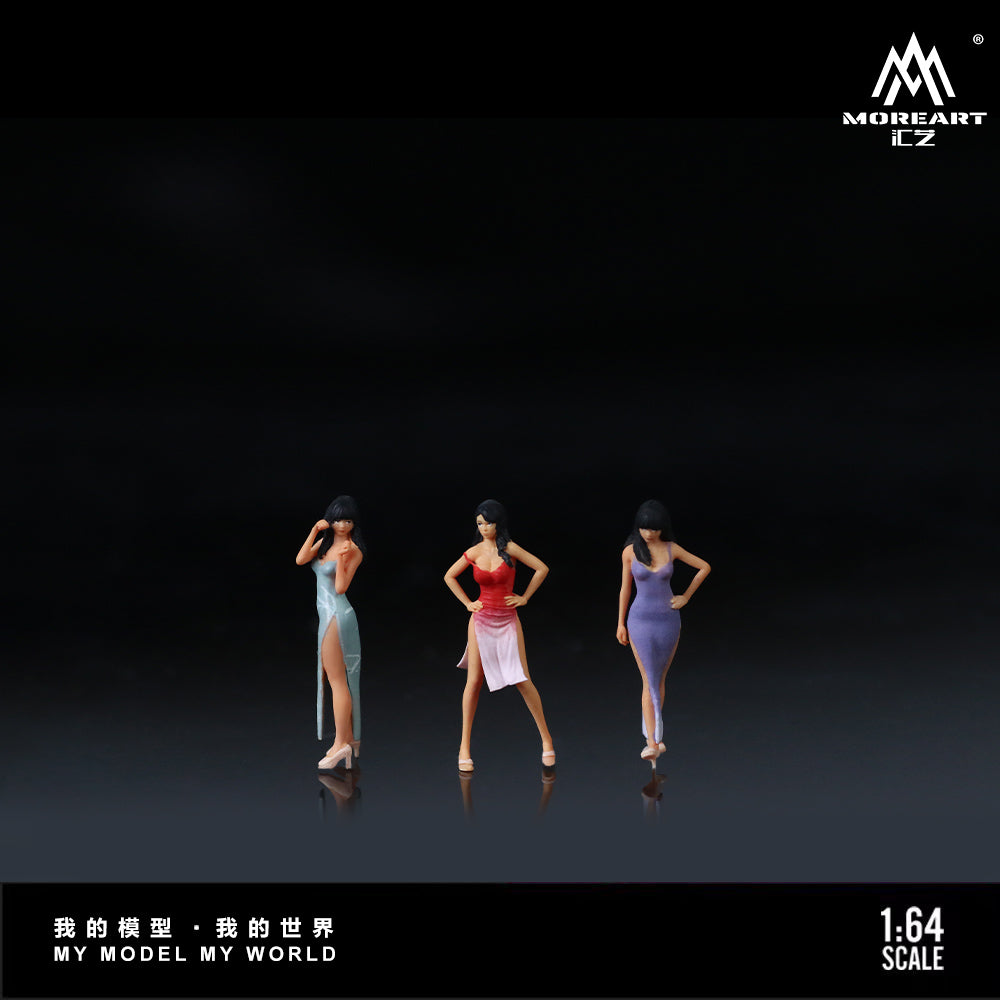 MoreArt 1:64 Strap Long Dress Pretty Girls Doll Set (3 Figures Set)