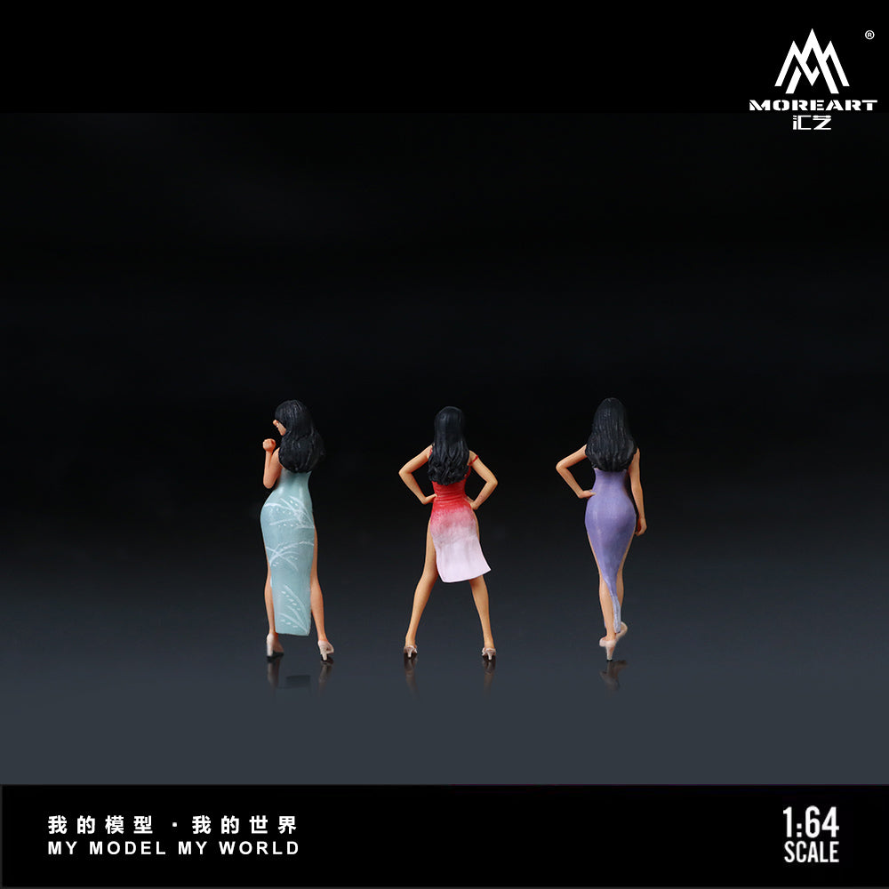 MoreArt 1:64 Strap Long Dress Pretty Girls Doll Set (3 Figures Set)