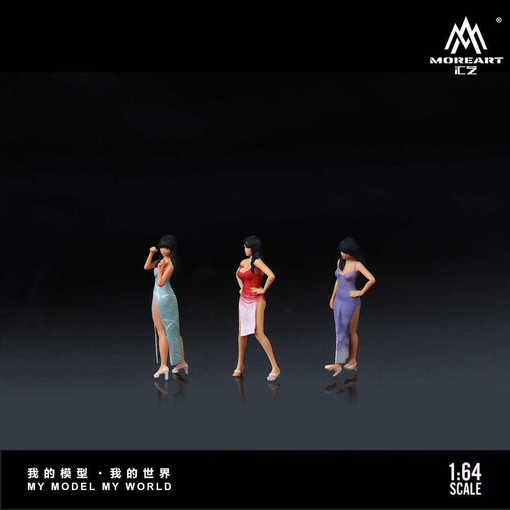 MoreArt 1:64 Strap Long Dress Pretty Girls Doll Set (3 Figures Set)