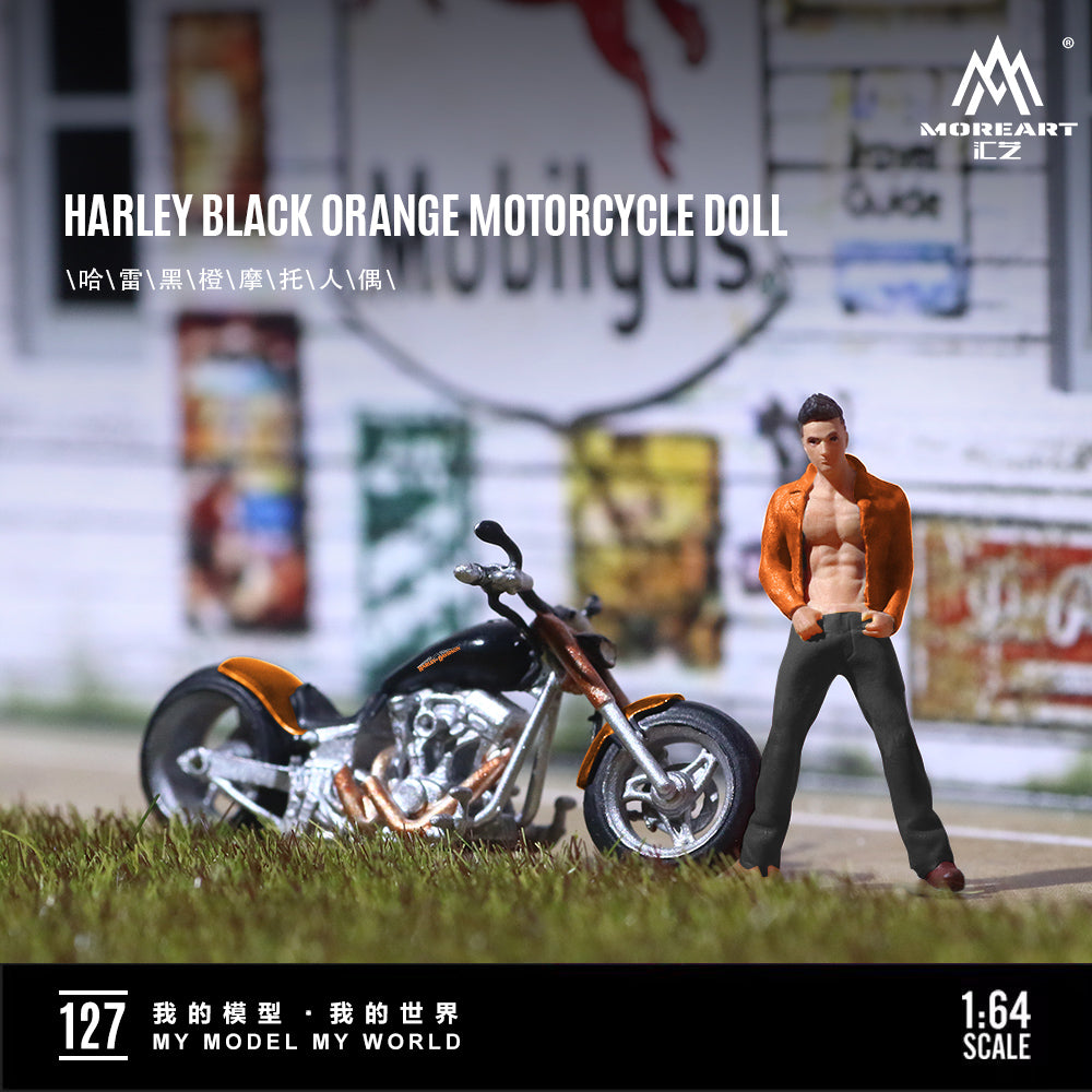 MoreArt 1:64 Harley-Davidson Black Orange Motorcycle Doll Set (1 Motorcycle + 1 Figure)