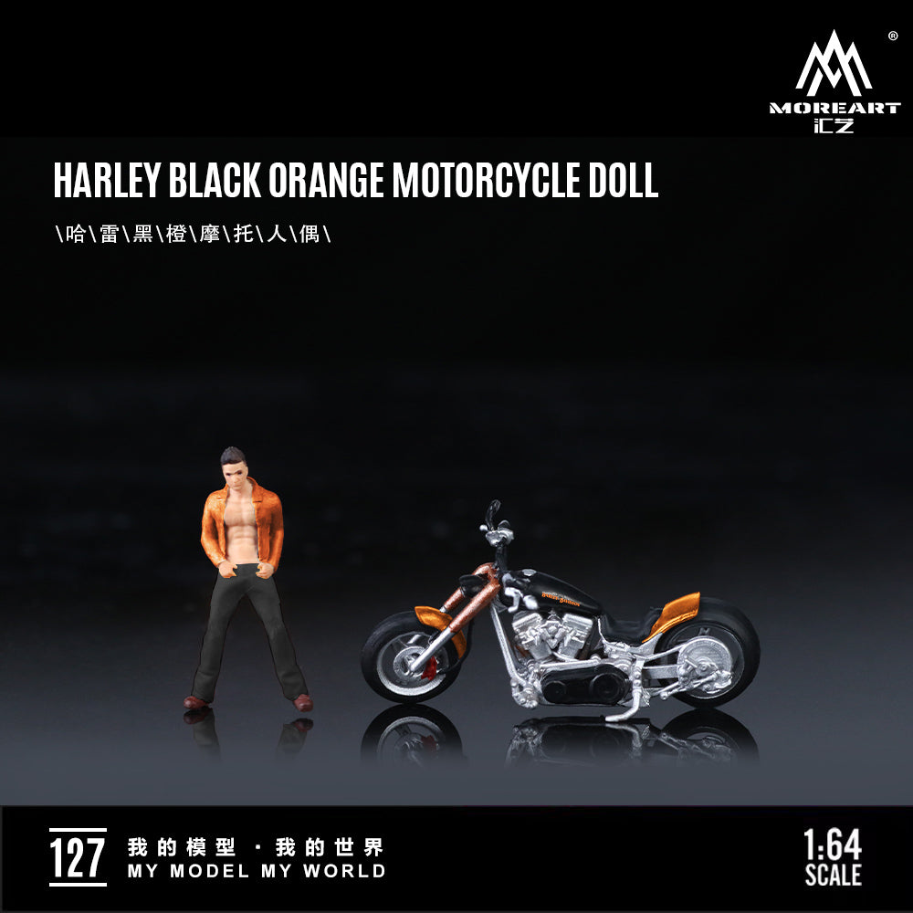 MoreArt 1:64 Harley-Davidson Black Orange Motorcycle Doll Set (1 Motorcycle + 1 Figure)