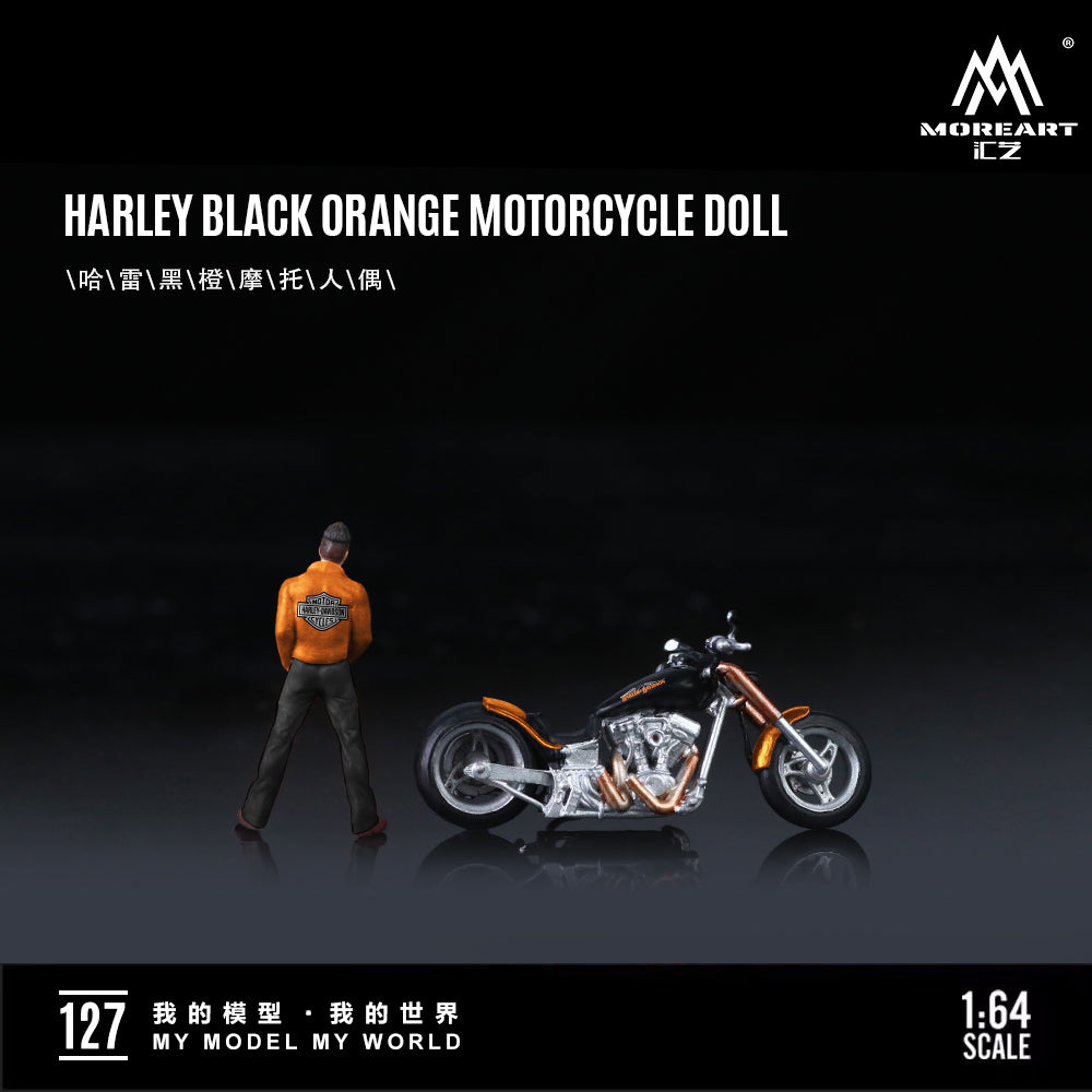 MoreArt 1:64 Harley-Davidson Black Orange Motorcycle Doll Set (1 Motorcycle + 1 Figure)