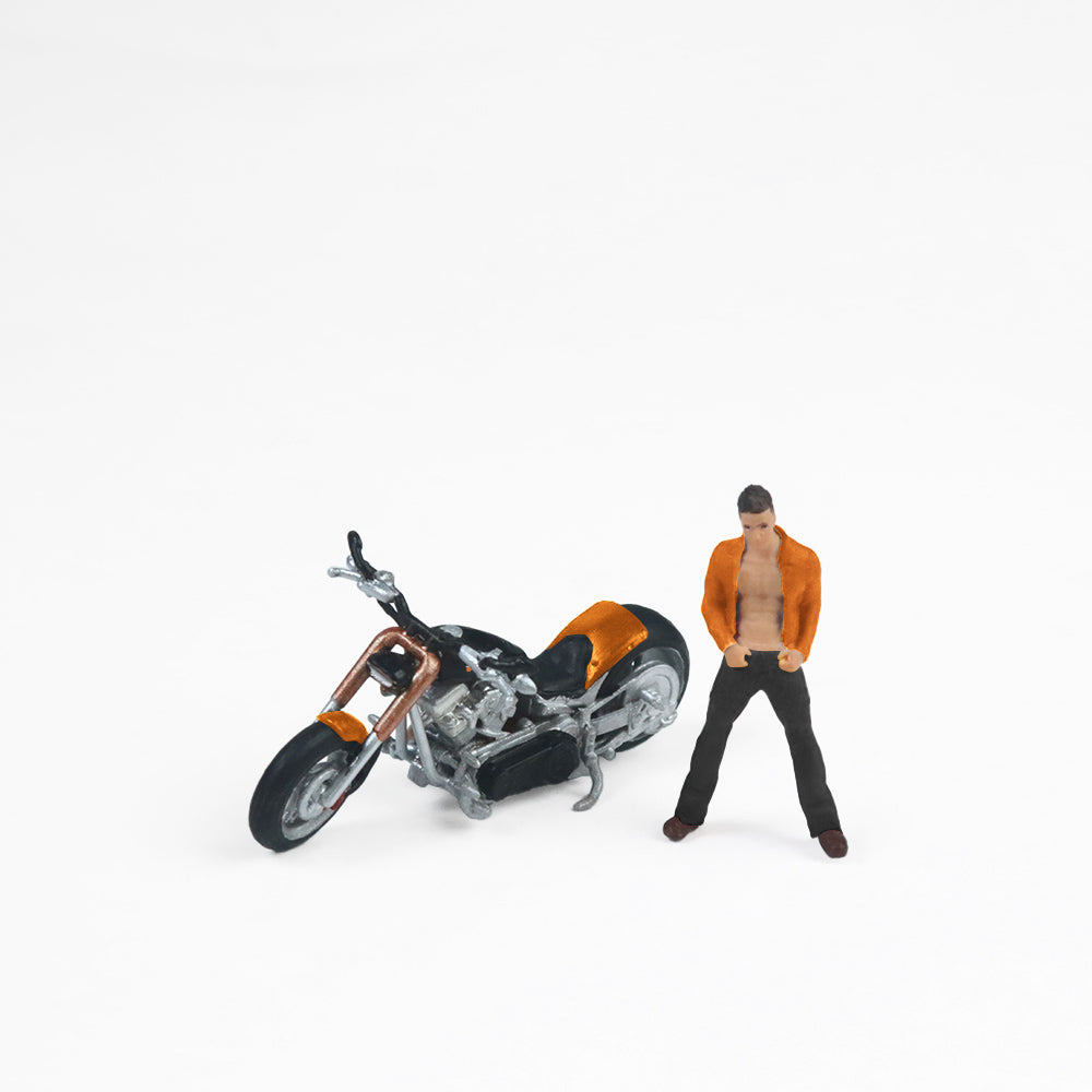 MoreArt 1:64 Harley-Davidson Black Orange Motorcycle Doll Set (1 Motorcycle + 1 Figure)