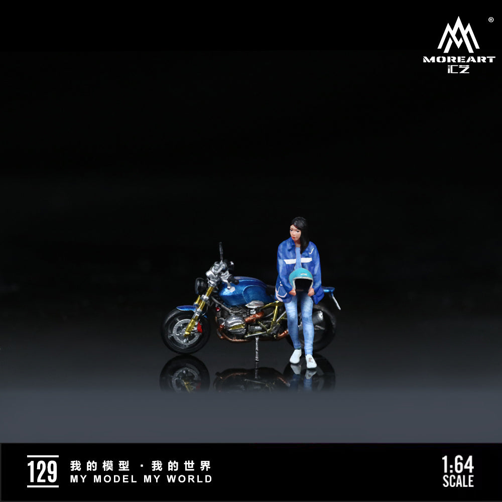 MoreArt 1:64 BMW R NineT Blue Motorcycle Pretty Woman Figure Set (1 Motorcycle + 1 Figure)
