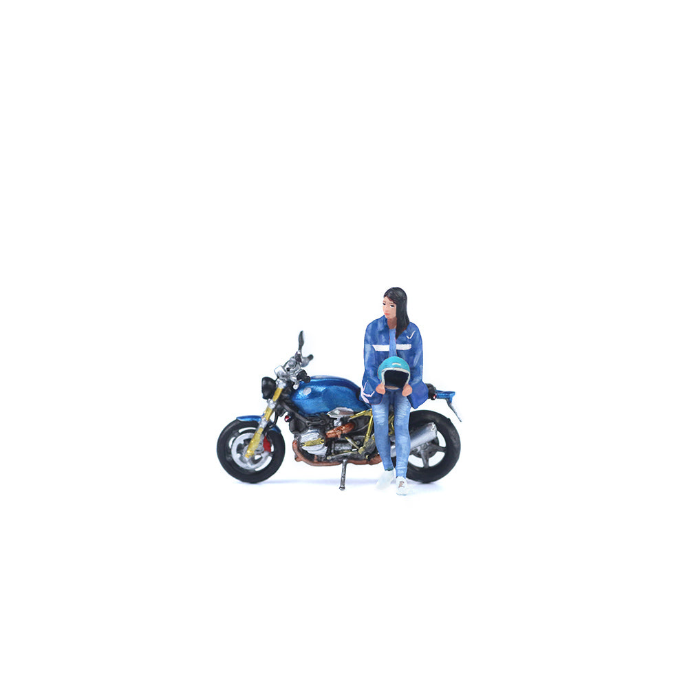 MoreArt 1:64 BMW R NineT Blue Motorcycle Pretty Woman Figure Set (1 Motorcycle + 1 Figure)
