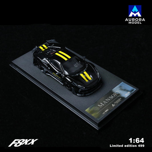 Aurora Model 1:64 Ferrari F8 F8XX Mansory Custom Black with Yellow Stripes