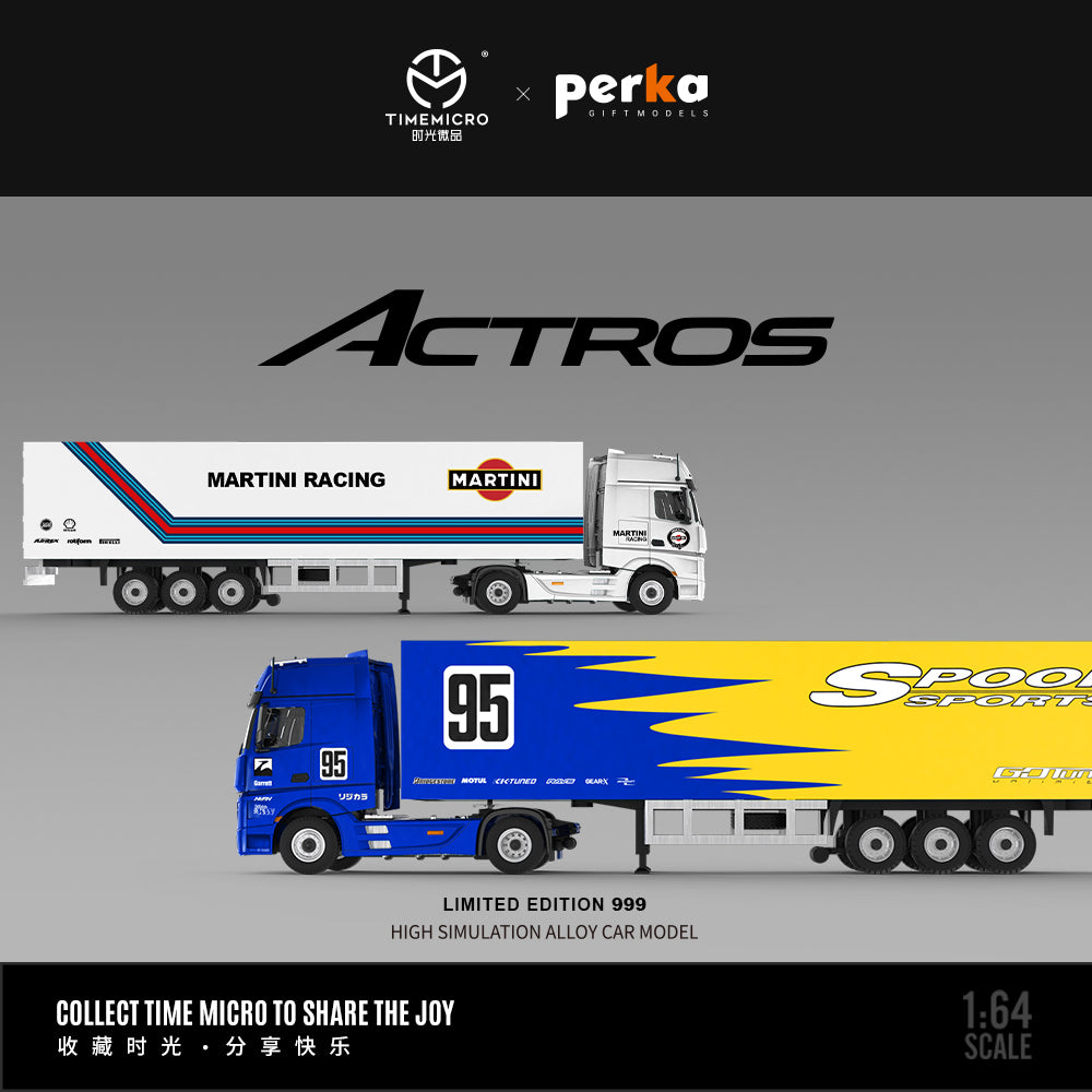 Time Micro x Perka 1:64 Mercedes Actros Container Truck Martini Racing Edition