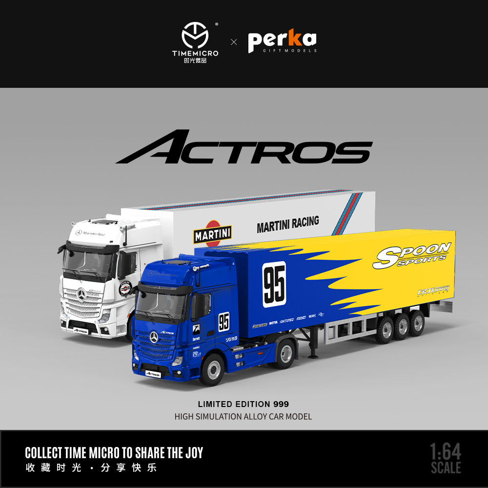 Time Micro x Perka 1:64 Mercedes Actros Container Truck Martini Racing Edition