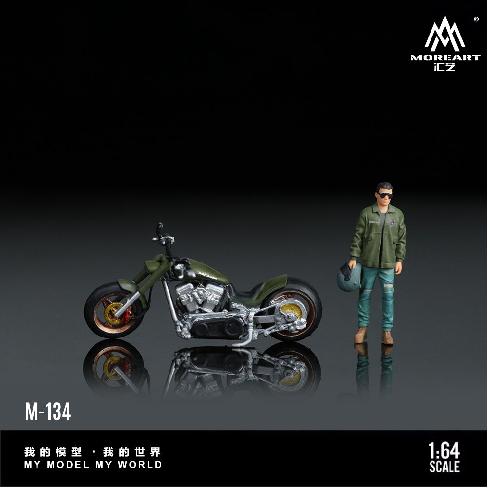 MoreArt 1:64 Harley-Davidson Army Green Motorcycle Doll Figure Set (1 Motorcycle + 1 Figure)