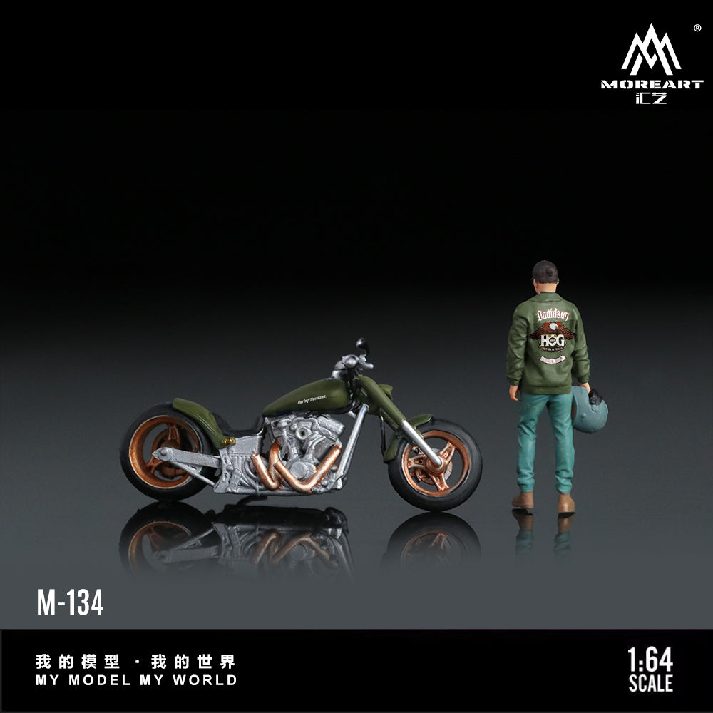 MoreArt 1:64 Harley-Davidson Army Green Motorcycle Doll Figure Set (1 Motorcycle + 1 Figure)