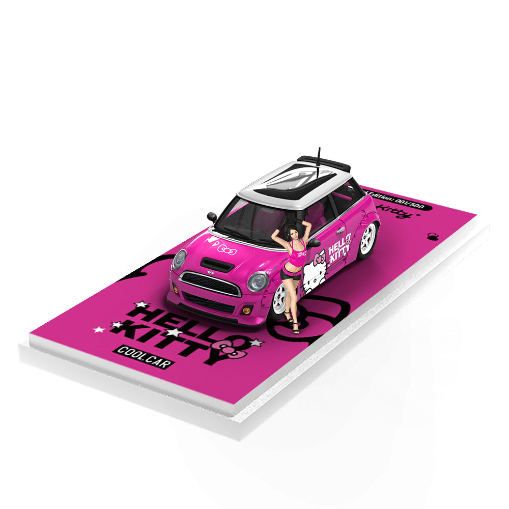 Cool.Car 1:64 Mini Cooper Hello Kitty Rose Red Edition with Model Girl Figure
