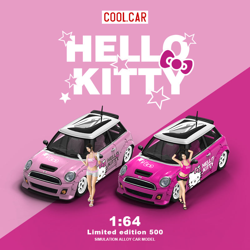 Cool.Car 1:64 Mini Cooper Hello Kitty Pink Edition with Model Girl Figure