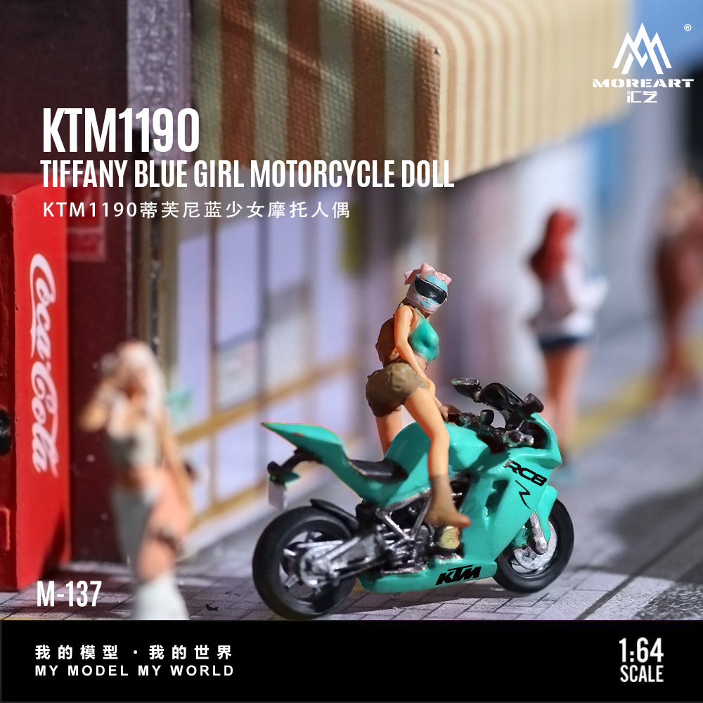 MoreArt 1:64 KTM 1190 Tiffany Blue Girl Motorcycle Doll Figure Set (1 Motorcycle + 1 Figure)
