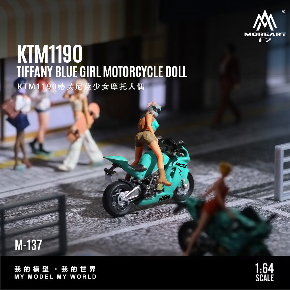 MoreArt 1:64 KTM 1190 Tiffany Blue Girl Motorcycle Doll Figure Set (1 Motorcycle + 1 Figure)