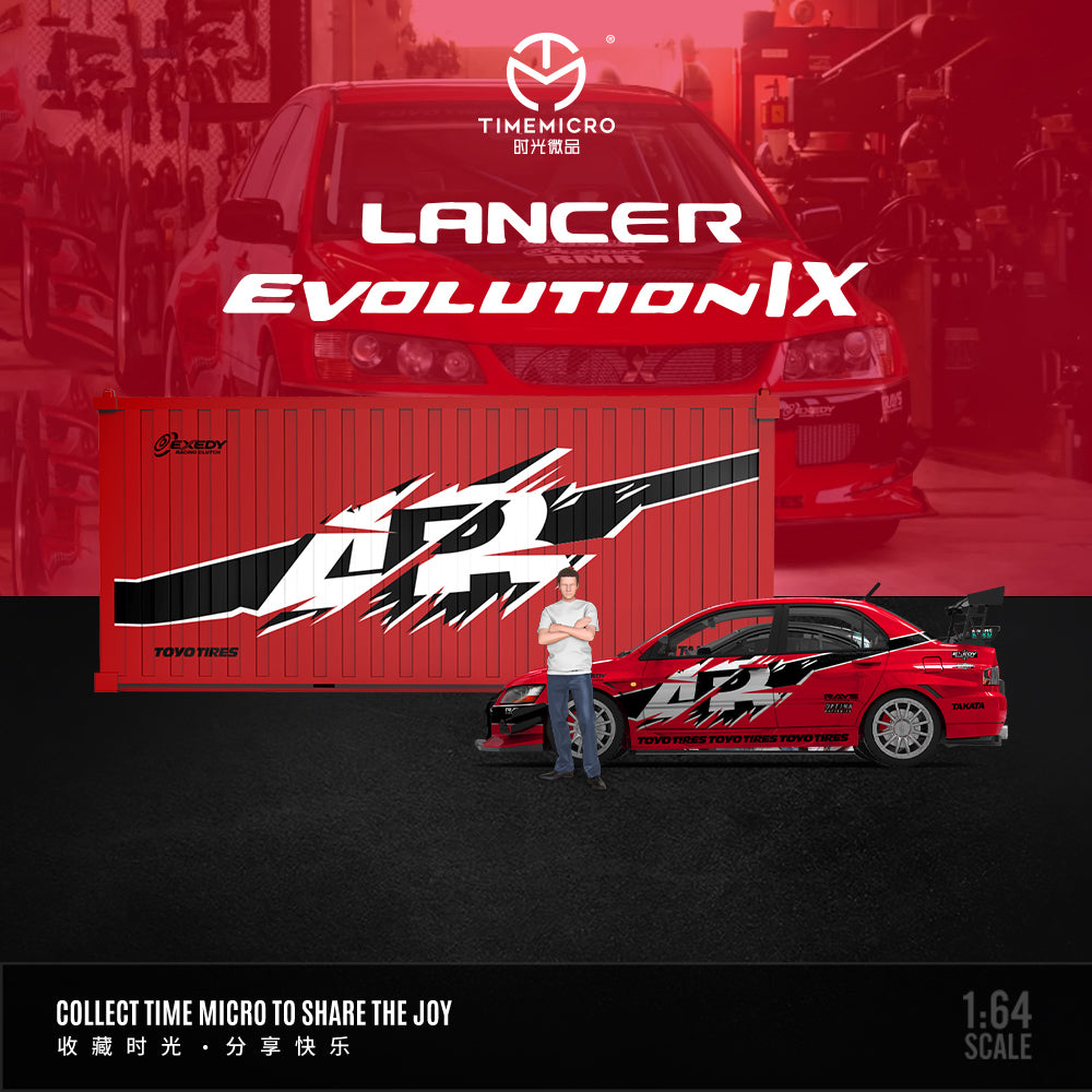 Time Micro 1/64 Mitsubishi Lancer Evolution IX Evo 9 Openable Engine Hood Fast and Furious Red Edition with Metal Cargo Container and Model Girl Figure