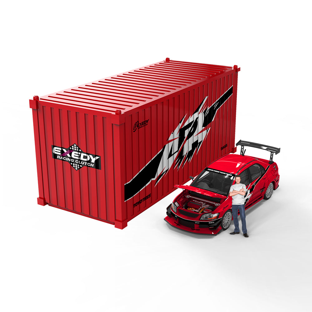 Time Micro 1/64 Mitsubishi Lancer Evolution IX Evo 9 Openable Engine Hood Fast and Furious Red Edition with Metal Cargo Container and Model Girl Figure