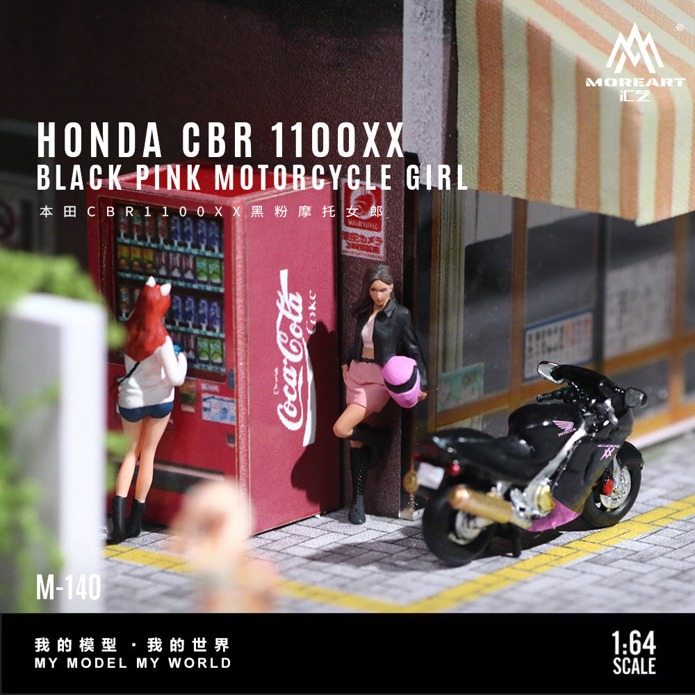 MoreArt 1:64 Honda CBR 1100XX Black Pink Motorcycle Doll Set (1 Motorcycle + 1 Figure)