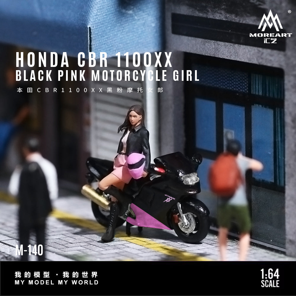 MoreArt 1:64 Honda CBR 1100XX Black Pink Motorcycle Doll Set (1 Motorcycle + 1 Figure)