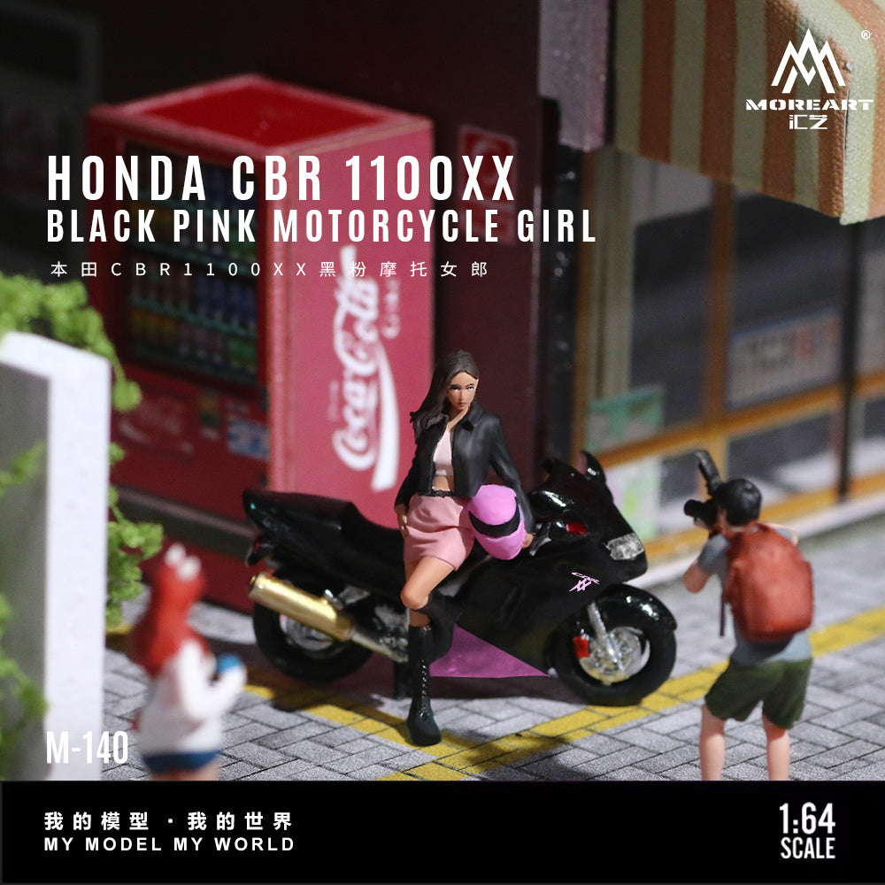 MoreArt 1:64 Honda CBR 1100XX Black Pink Motorcycle Doll Set (1 Motorcycle + 1 Figure)
