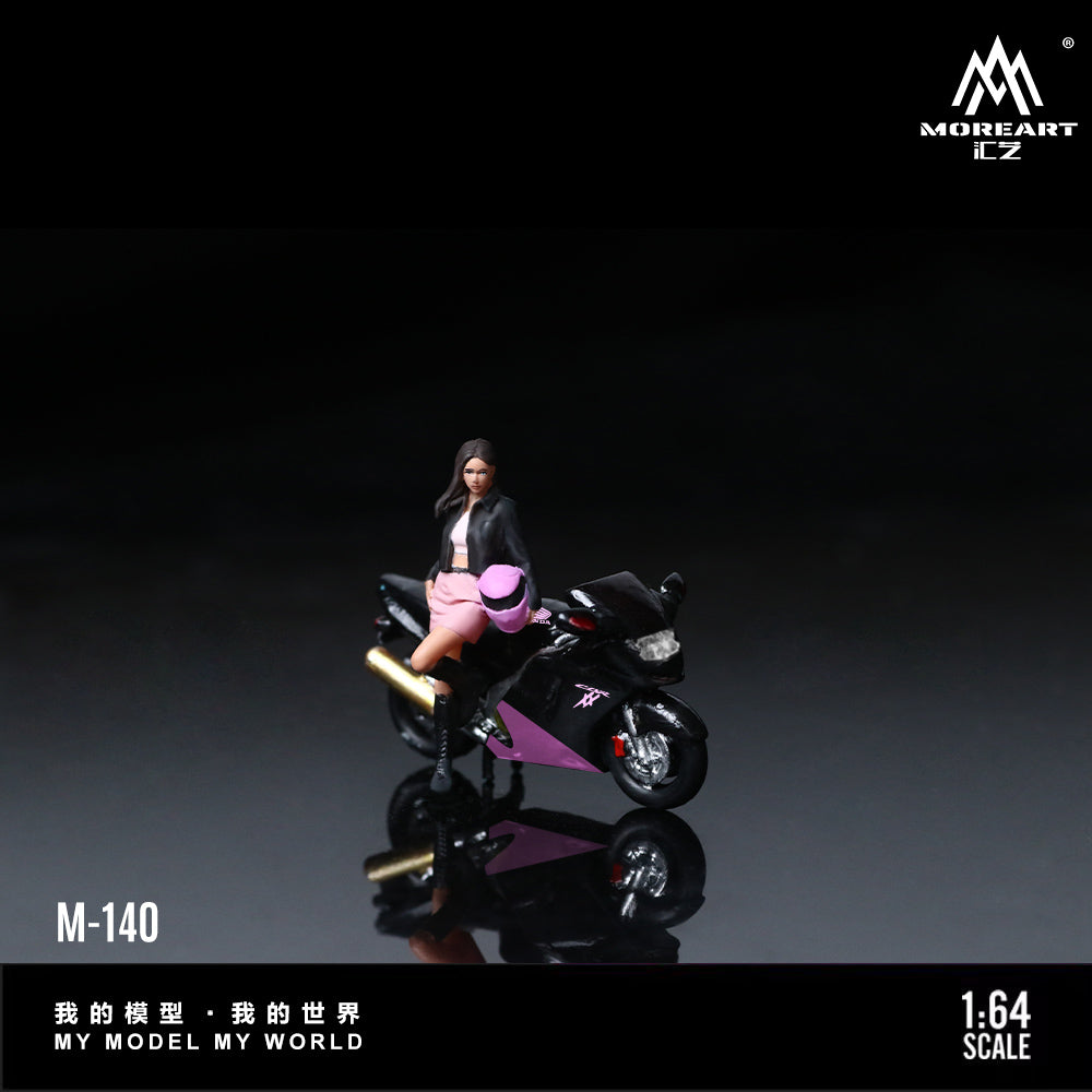 MoreArt 1:64 Honda CBR 1100XX Black Pink Motorcycle Doll Set (1 Motorcycle + 1 Figure)