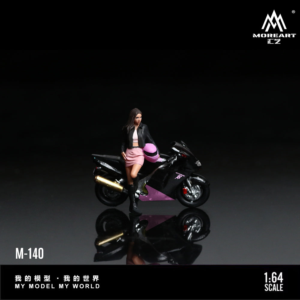 MoreArt 1:64 Honda CBR 1100XX Black Pink Motorcycle Doll Set (1 Motorcycle + 1 Figure)