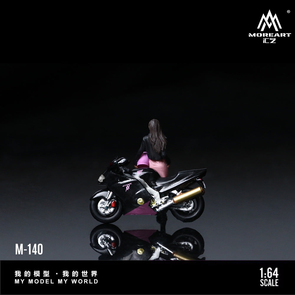 MoreArt 1:64 Honda CBR 1100XX Black Pink Motorcycle Doll Set (1 Motorcycle + 1 Figure)