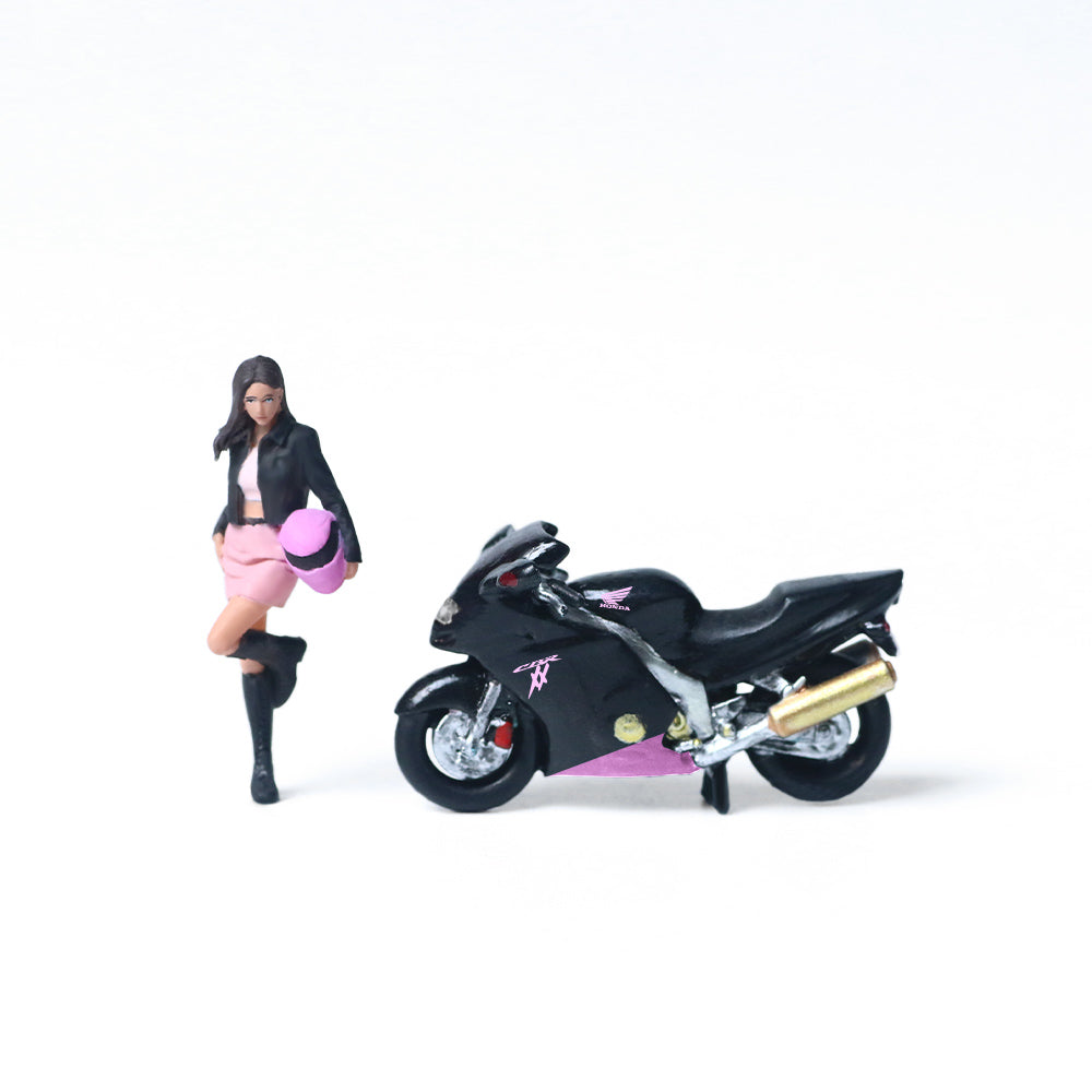 MoreArt 1:64 Honda CBR 1100XX Black Pink Motorcycle Doll Set (1 Motorcycle + 1 Figure)