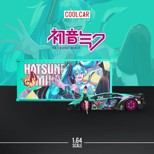 Cool.Car 1:64 Lamborghini Aventador GT EVO Japanese Anime Hatsune Miku Edition with Metal Cargo Container and Model Girl Figure