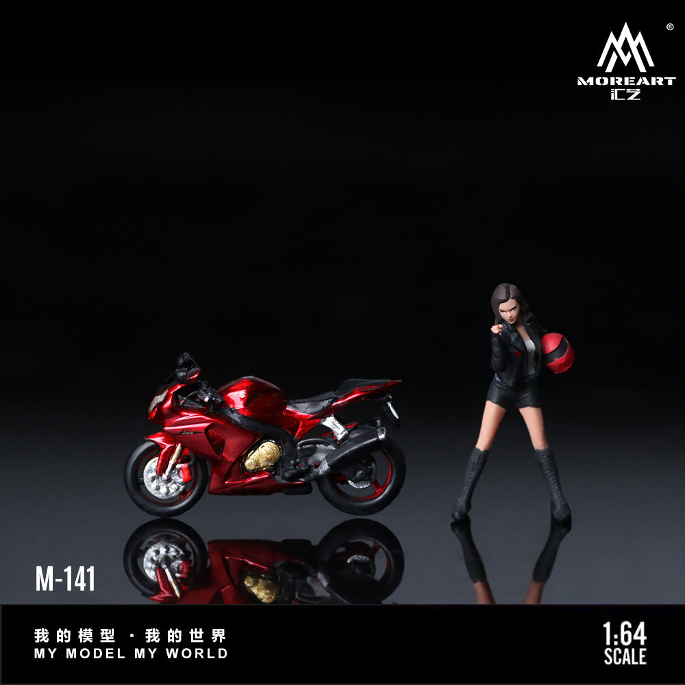 MoreArt 1:64 Suzuki Transparent Red Motorcycle Girl Doll Set (1 Motorcycle + 1 Figure)