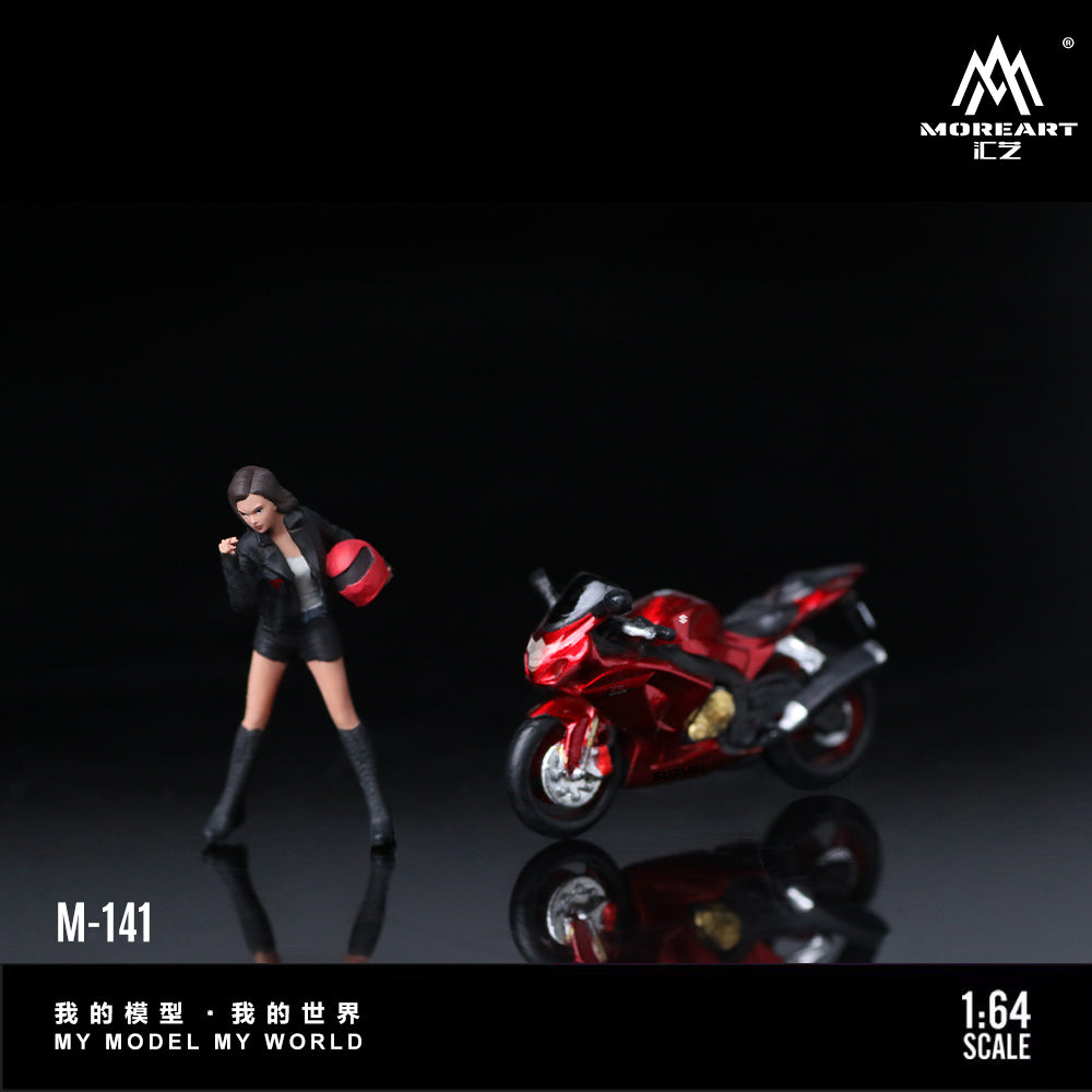 MoreArt 1:64 Suzuki Transparent Red Motorcycle Girl Doll Set (1 Motorcycle + 1 Figure)