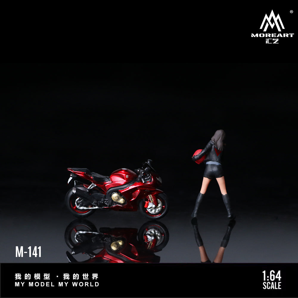 MoreArt 1:64 Suzuki Transparent Red Motorcycle Girl Doll Set (1 Motorcycle + 1 Figure)