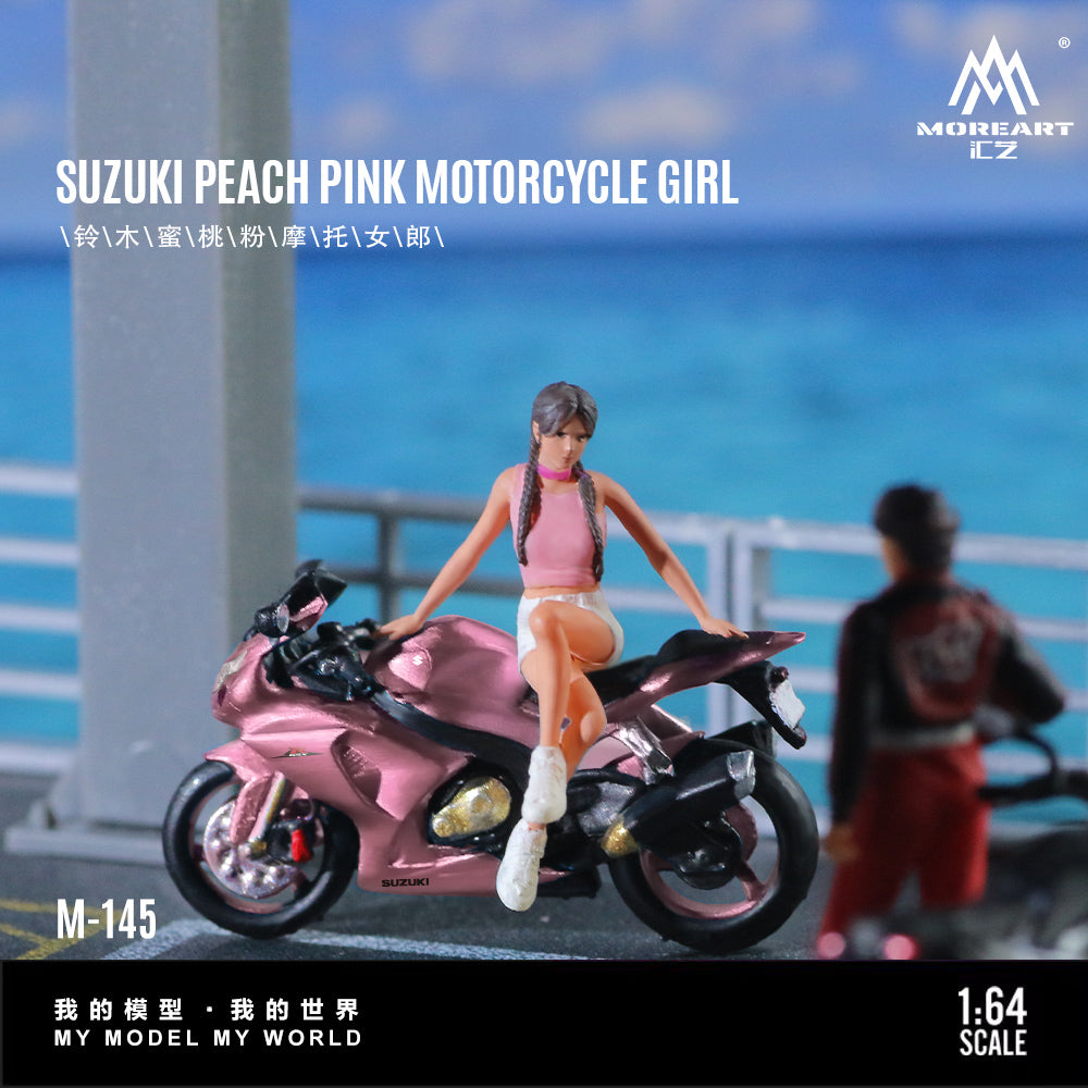 MoreArt 1:64 Suzuki Peach Pink Motorcycle Girl Doll Set (1 Motorcycle + 1 Figure)
