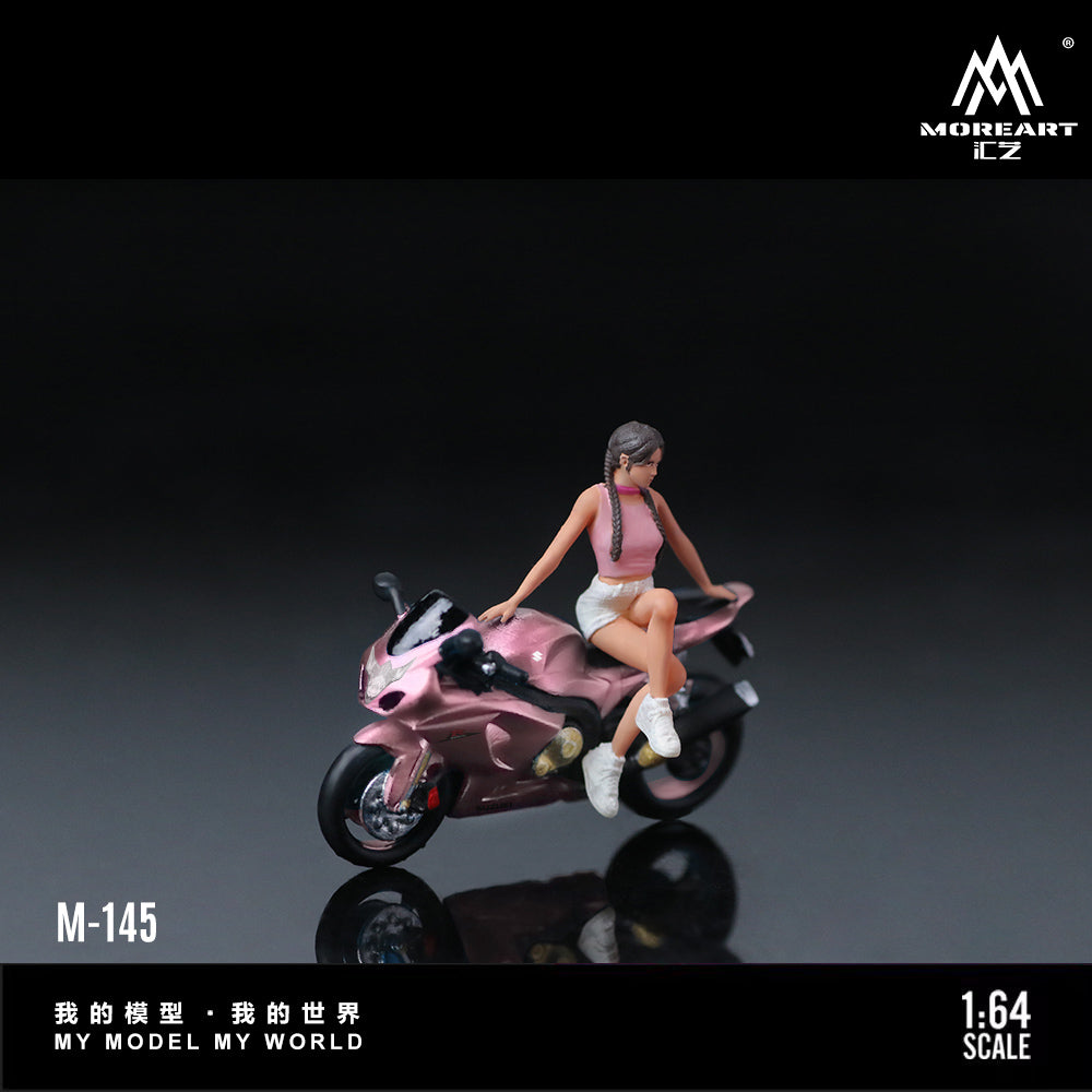 MoreArt 1:64 Suzuki Peach Pink Motorcycle Girl Doll Set (1 Motorcycle + 1 Figure)