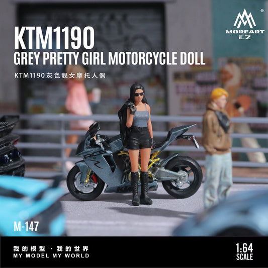 MoreArt 1:64 KTM 1190 Grey Pretty Girl Motorcycle Doll Figure Set (1 Motorcycle + 1 Figure)