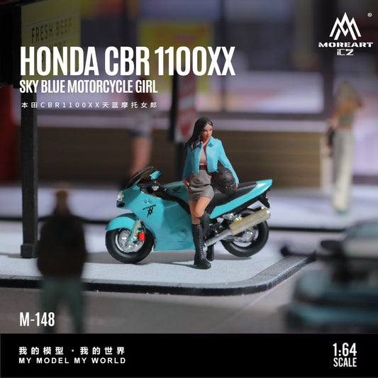 MoreArt 1:64 Honda CBR 1100XX Sky Blue Motorcycle Doll Set (1 Motorcycle + 1 Figure)