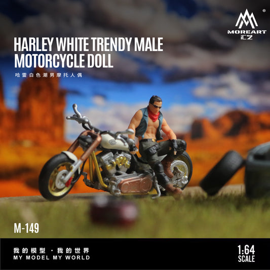 MoreArt 1:64 Harley-Davidson White Trendy Male Motorcycle Doll Figure Set (1 Motorcycle + 1 Figure)