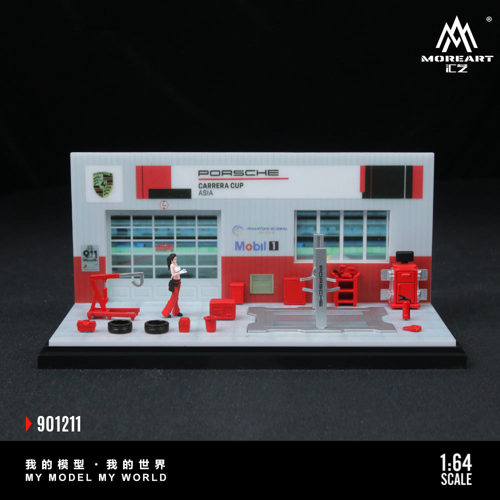 MoreArt 1/64 Porsche Repair Shop Workshop Garage Diorama with Tools and Figure Set