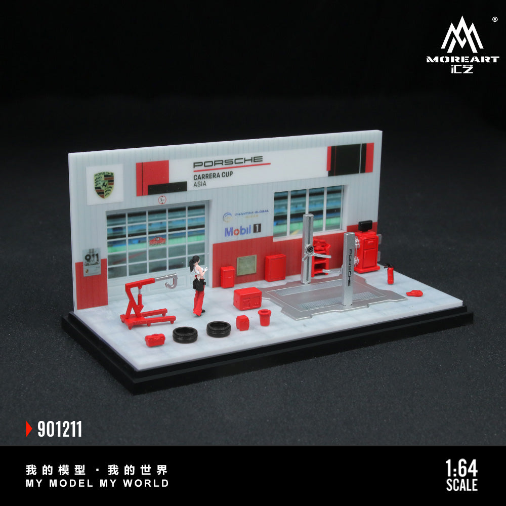 MoreArt 1/64 Porsche Repair Shop Workshop Garage Diorama with Tools and Figure Set