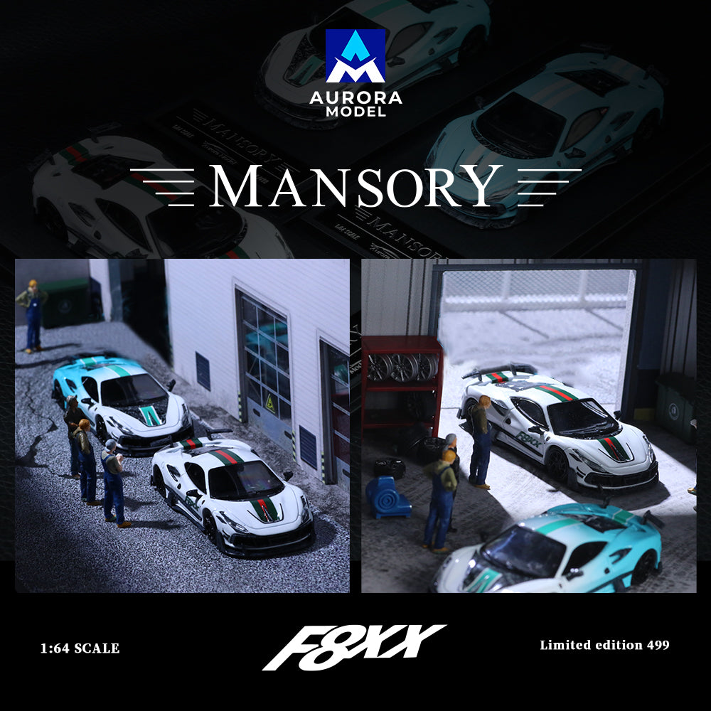Aurora Model 1:64 Ferrari F8 F8XX Mansory Custom Pearl White with Green and Red Stripes