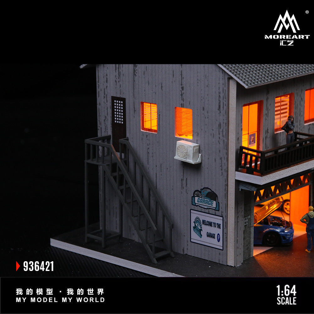 MoreArt 1:64 Japanese Auto Repair Shop Scene Model LED Light Diorama