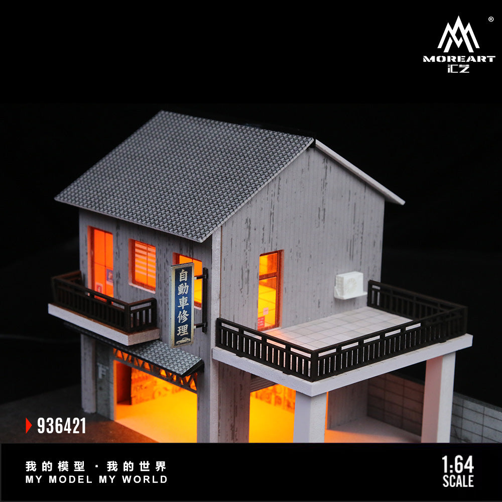 MoreArt 1:64 Japanese Auto Repair Shop Scene Model LED Light Diorama