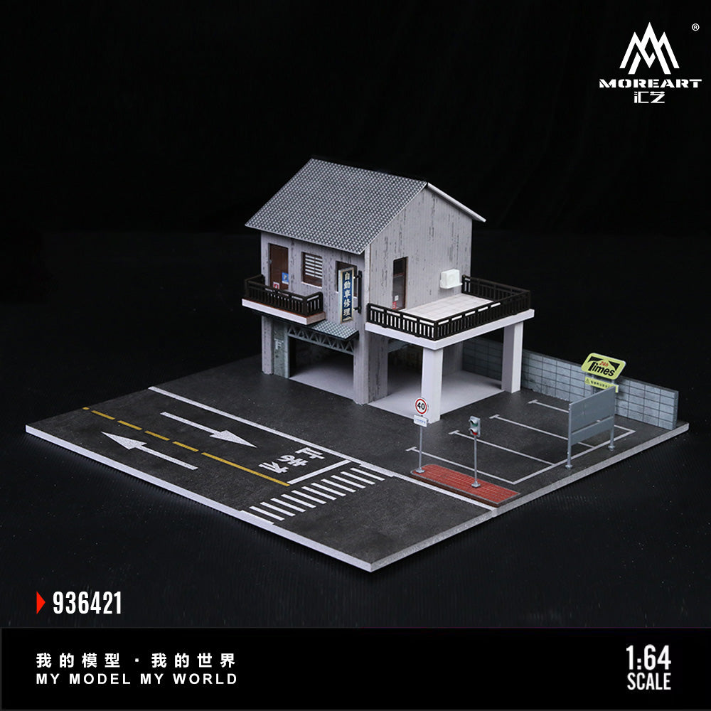 MoreArt 1:64 Japanese Auto Repair Shop Scene Model LED Light Diorama