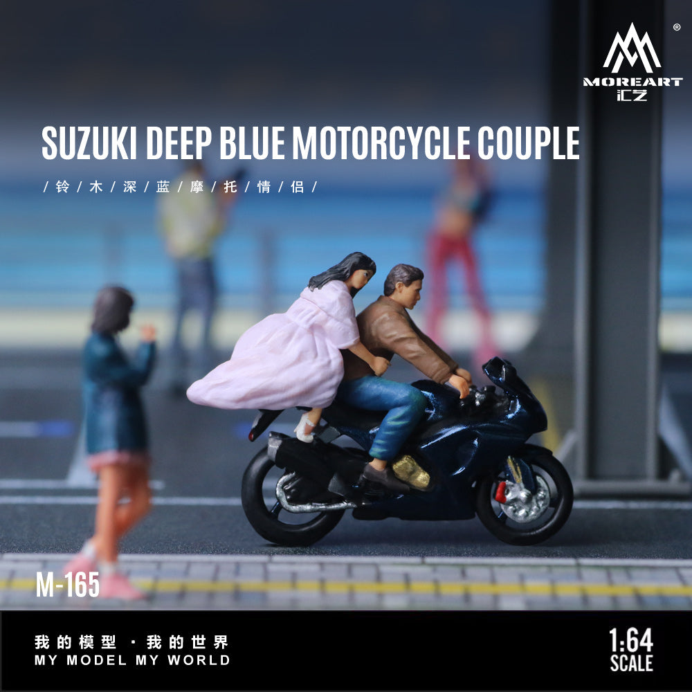 MoreArt 1:64 Suzuki Deep Blue Motorcycle Couple Dolls Set (1 Motorcycle + 2 Figures)